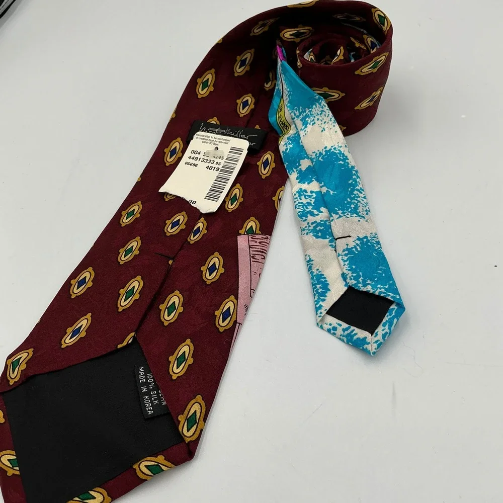 Nicole Miller Mens Burgundy Silk Tie I'd Rather Be Skiing Office Humor‎